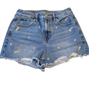 American Eagle Embroidered Floral Mom Shorts